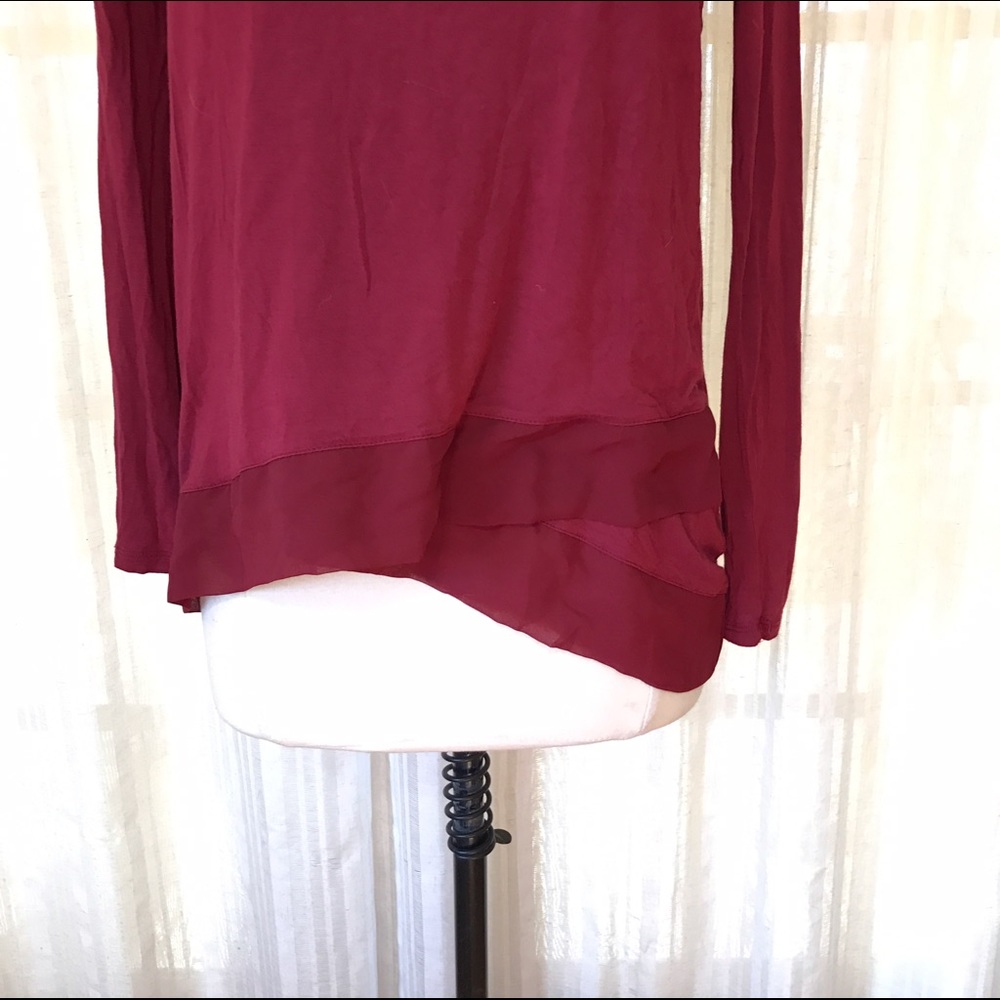 {Bordeaux} Anthropologie Chiffon Hem Knit Top - Picture 3 of 4